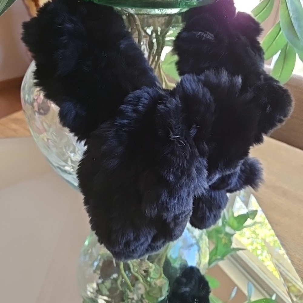 Luxurious Black Real Rex Rabbit Fur Scarf